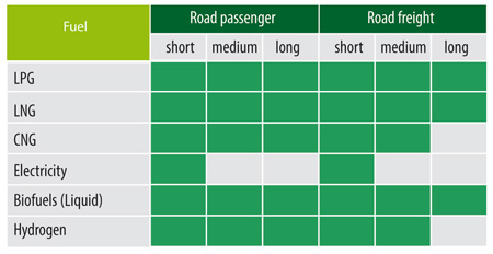 alternative fuesl for road transport 